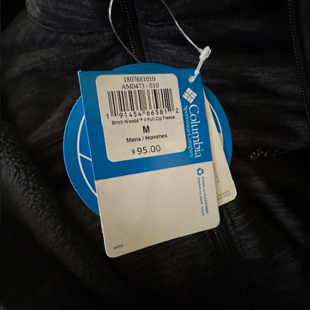 NWT Columbia Men's Birch Woods Full Zip Fleece Jacket In Black (Charcoal) Size M - Picture 10 of 11